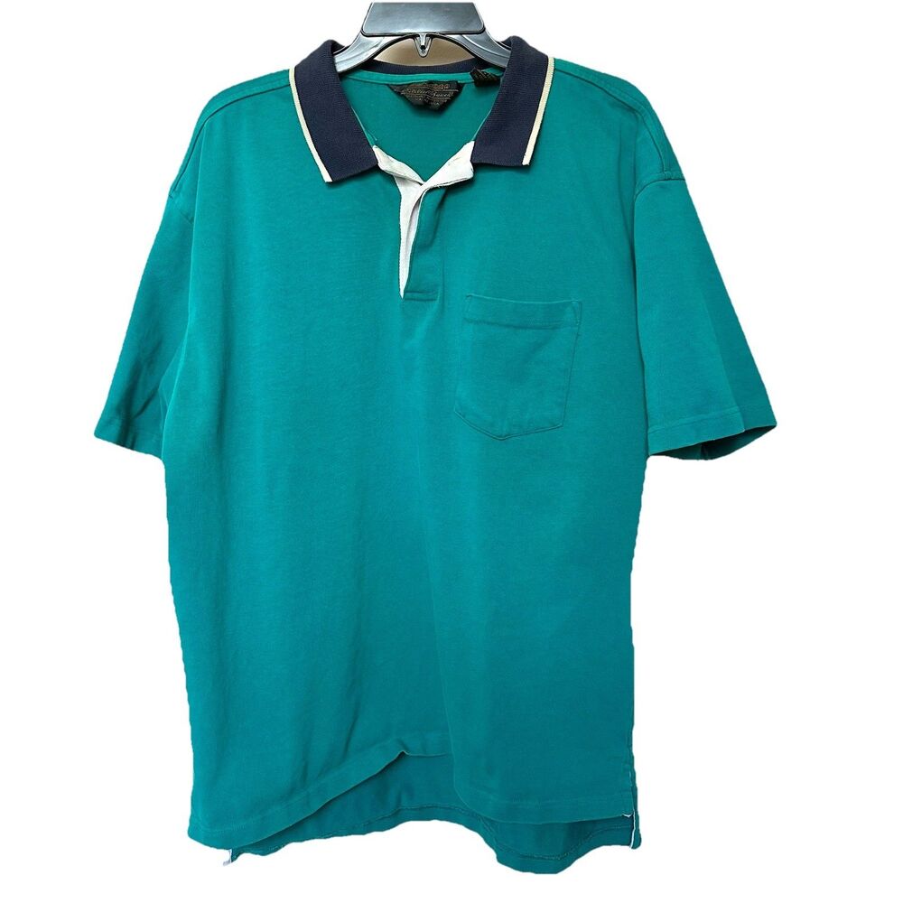 VTG Eddie Bauer Polo Shirt Mens XL Pocket Pullover Y2K Preppy Golf Dad Green